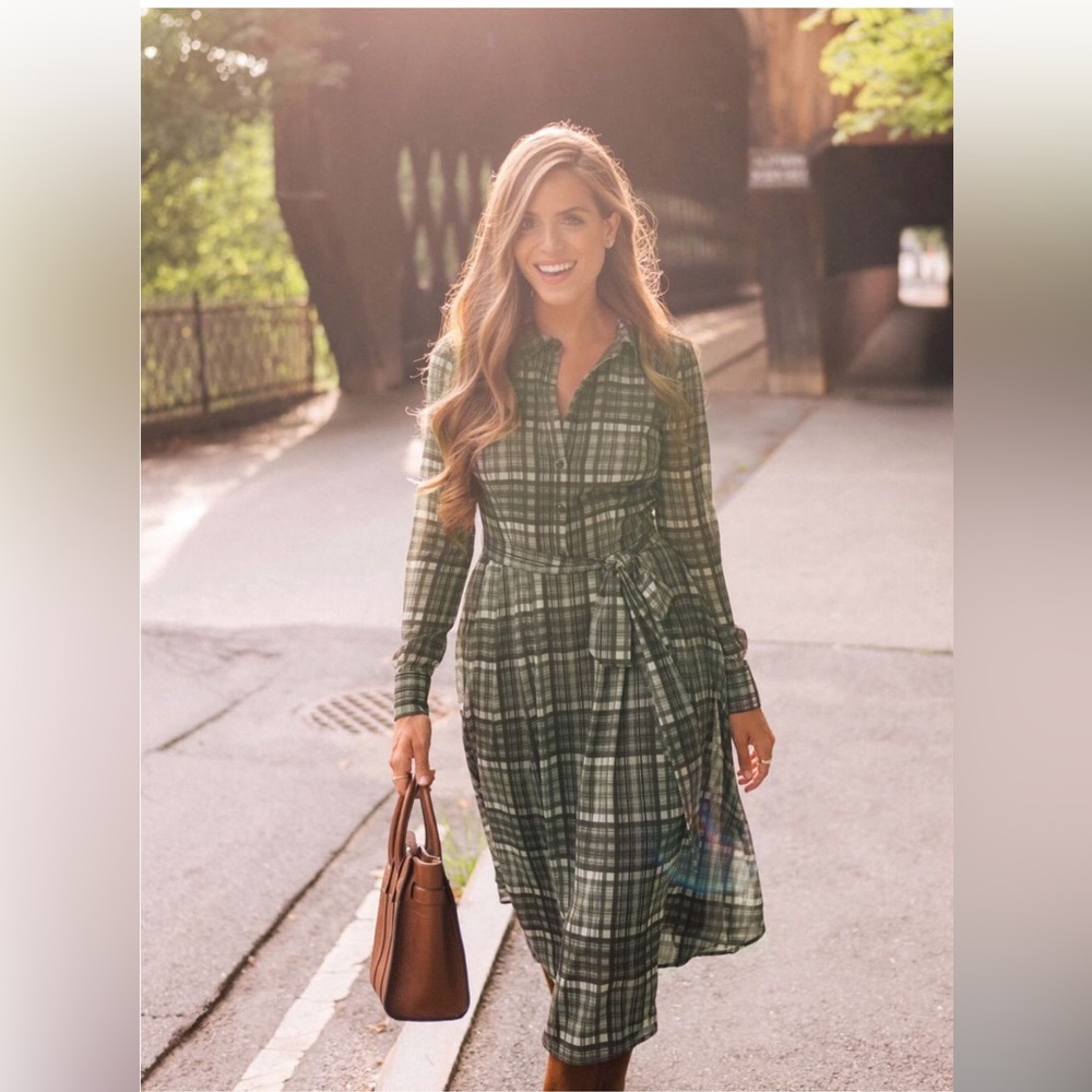 Gal Meets Glam Jessie Plaid Sage Green button dress GMG - Picture 9 of 9